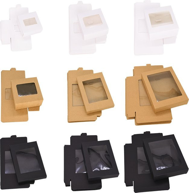6er Set Kraftpapier-Geschenkboxen mit Sichtfenster in Weiß und Schwarz für Hochzeiten, Geburtstage oder Süßigkeiten - Bild 1
