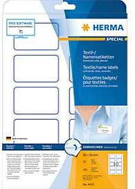 Herma Namensschildetiketten Special aus Kunstseide, weiß mit blauem Rand, A4, B/H: 80 x 50 mm, 200 Stück - Bild 1
