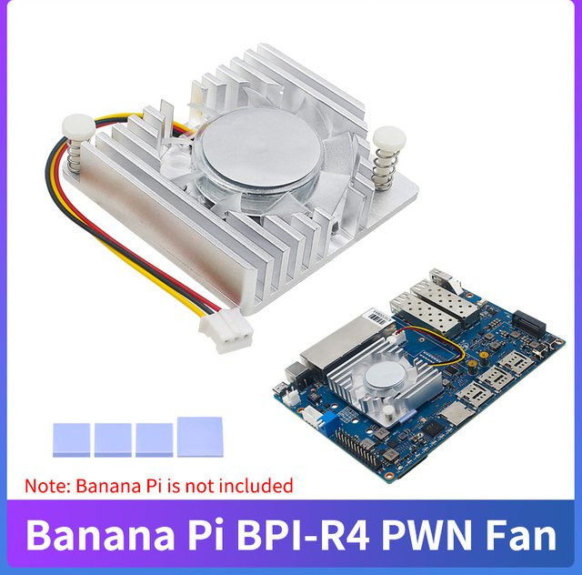Banana Pi BPI-R4 Aluminium-Kühlkörper mit aktivem und passivem Lüfter in Silber - Bild 1