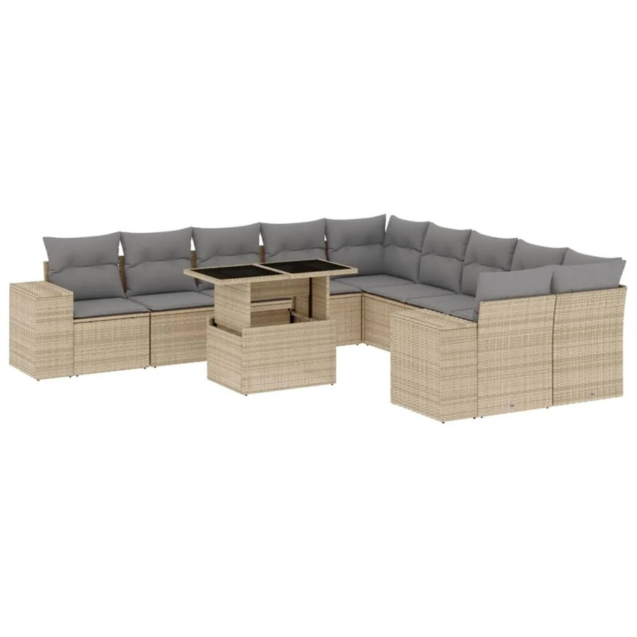 vidaXL 11-tlg. Garten-Sofagarnitur in U-Form aus beigem Poly-Rattan mit Kissen und pulverbeschichtetem Stahlgestell - Bild 2