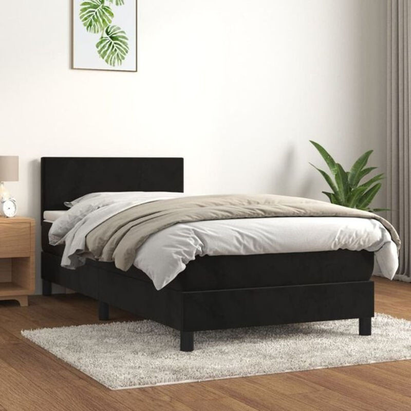 Vidaxl Boxspringbett mit Matratze aus Samt in Schwarz B/T/H: 90 x 190 x 88 cm - Bild 1
