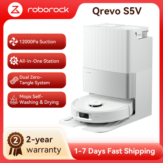 Roborock Qrevo S5V Saugroboter mit 12.000 Pa Saugleistung, Doppelte Anti-Verhedderungsbürste und anhebbaren Rotationsmopps mit Selbstreinigungsstation - Bild 1