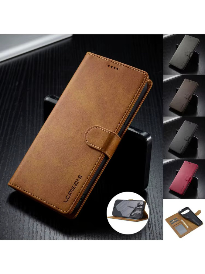 EUCAGR Luxus Magnet-Flip-Wallet Handyhülle aus PU-Leder für Google Pixel 10A 10 Pro XL mit Kartenhalter in Schwarz und Braun - Bild 7