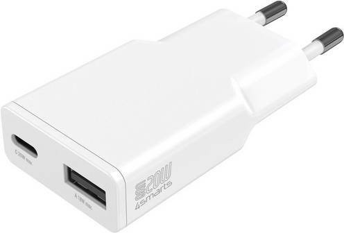 4Smarts USB Ladegerät 20W mit USB-A und USB-C GaN Technologie in Weiß - Bild 1