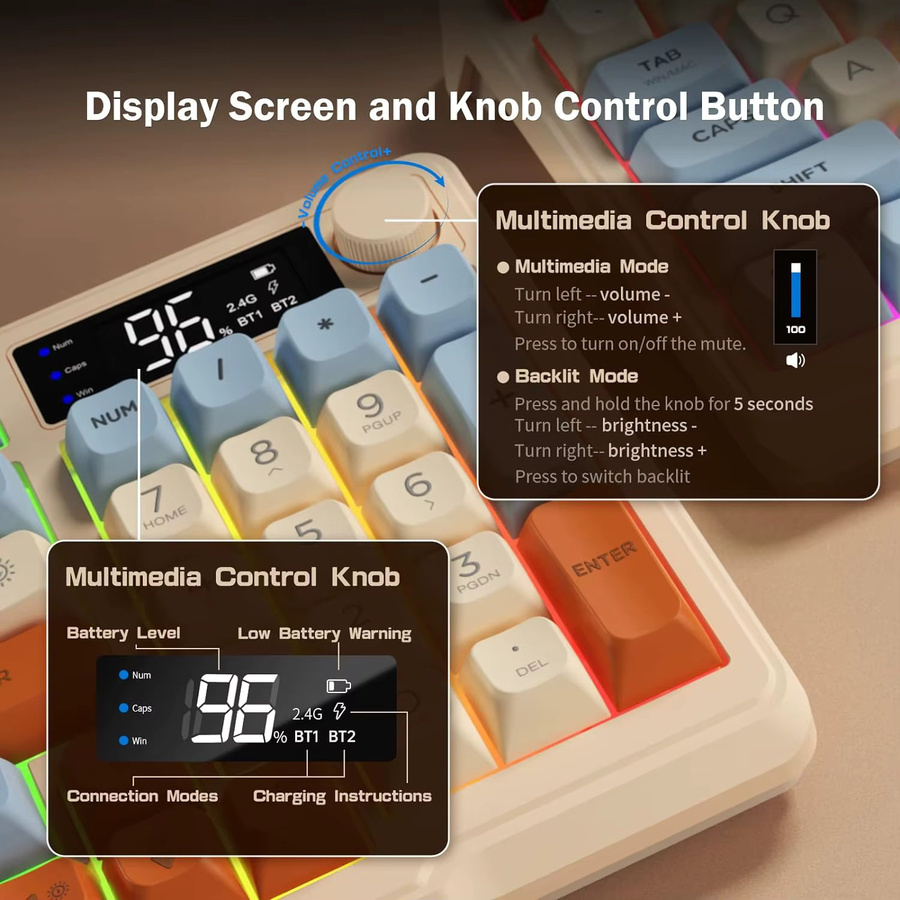 ZIYOU LANG Kabellose Gaming-Membrantastatur mit Display und Bluetooth/2,4 GHz sowie 3000 mAh Akku - Bild 2
