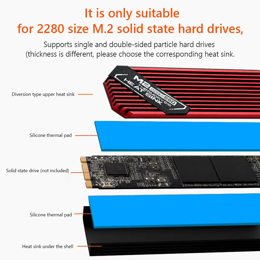 IRhasta M.2 NVMe 2280 SSD Kühler aus Aluminium mit Wärmeleitpad für PS5 und Desktop-PC in Silber oder Rot - Bild 6