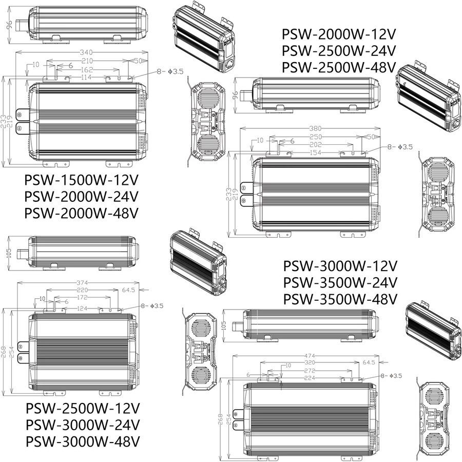 PVBEYORND Sinus Wechselrichter 7000W 12V 24V Gleichstrom auf 220V 230V Wechselstrom 50Hz mit 3500W Dauerleistung in Gelb - Bild 4