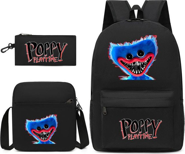 3-teiliges Schulrucksack-Set aus Oxford-Stoff in Schwarz mit Schultasche und Federmäppchen - Bild 1