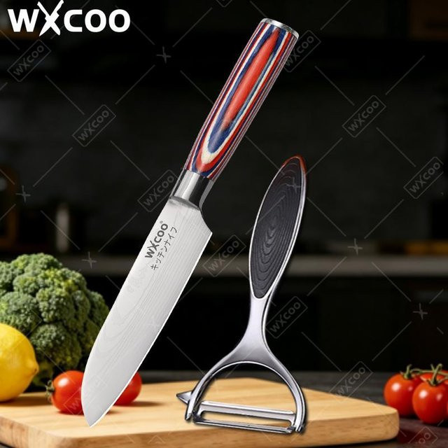 WXCOO Santoku-Küchenmesser aus Japan mit Holzgriff in Mehrfarben, 5 Zoll - Bild 1