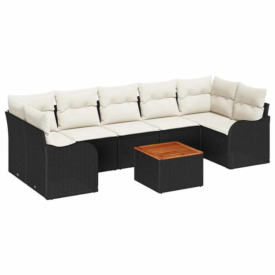 vidaXL Garten-Sofa-Set 8-teilig aus Polyrattan in Schwarz mit Polstern und Couchtisch - Bild 2