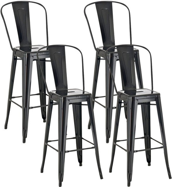 TPFLiving 4er Set Barhocker Adnan in Schwarz aus Metall im Industrial Design, Höhe: 115 cm, Breite: 44 cm, Tiefe: 52 cm - Bild 1