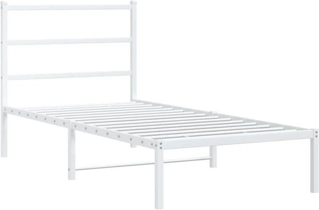 vidaXL Bettgestell aus Metall mit Kopfteil in Weiß, B/T/H: 90 x 200 x 100 cm (ca.) - Bild 1