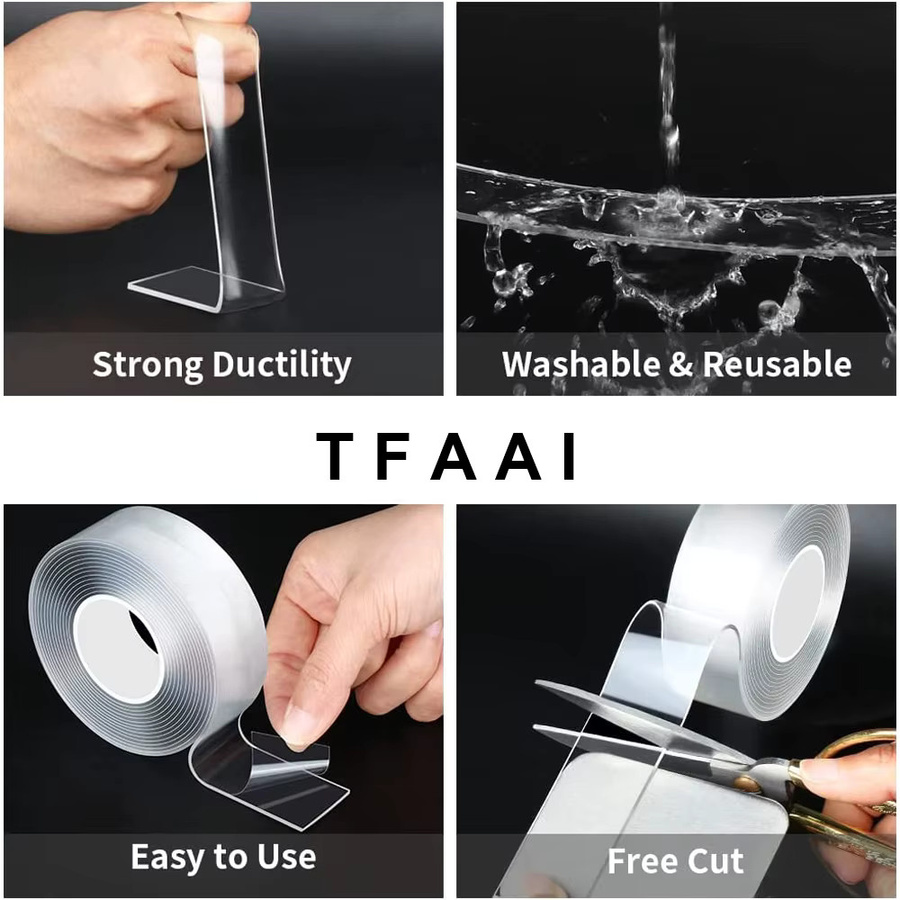 TFAAI Nano-Klebeband transparent, extra starkes doppelseitiges Montageband, wasserdicht und abnehmbar, Breite: 20 mm, 30 mm oder 50 mm - Bild 2