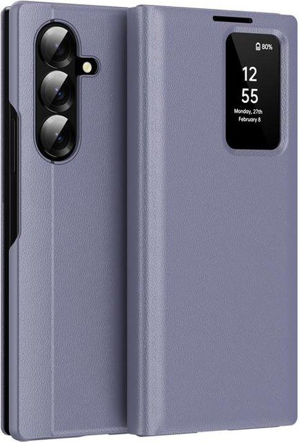 Samsung Galaxy Z Fold 7 Hülle aus PU-Leder mit Smart View Fenster und Kartenfach in Purple - Bild 1