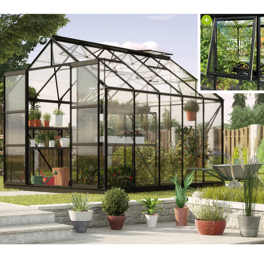 Vitavia Gewächshaus Jupiter 8300 in Schwarz mit 8,3 m² Fläche und 3 mm ESG Sicherheitsglas - Bild 4
