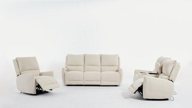 3tlg. Relaxsofa-Set Happy Home in Beige mit Stoffbezug und Massivholzrahmen - Bild 1