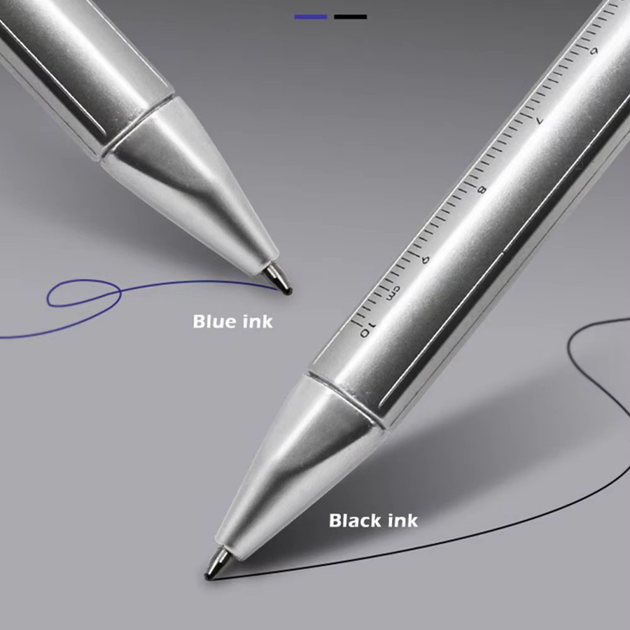 Kreativer Gelstift mit integriertem Kunststoff-Schiebemaßstab, 1,0 mm Kugelschreiber in Silber und Blau für Schule und Büro - Bild 4