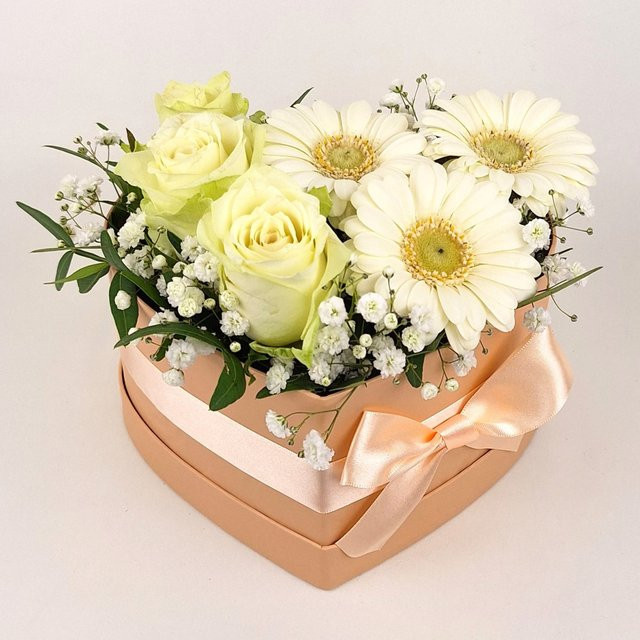 Box Singapur Arrangement Rose Gerbera Gypsophila White - Bild 1