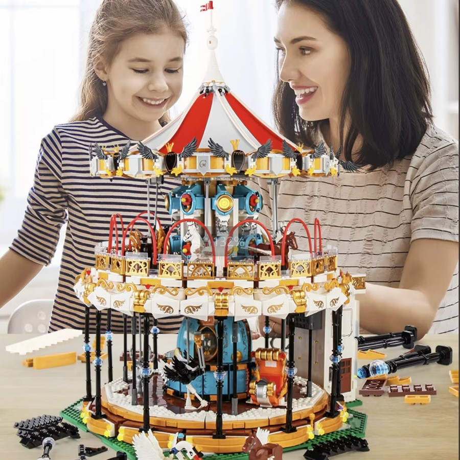 SixBricks MOC 11011 Vergnügungspark Karussell, Bausteine Set, mit Motor, Drehbare Beleuchtung, ab 14 Jahre - Bild 5