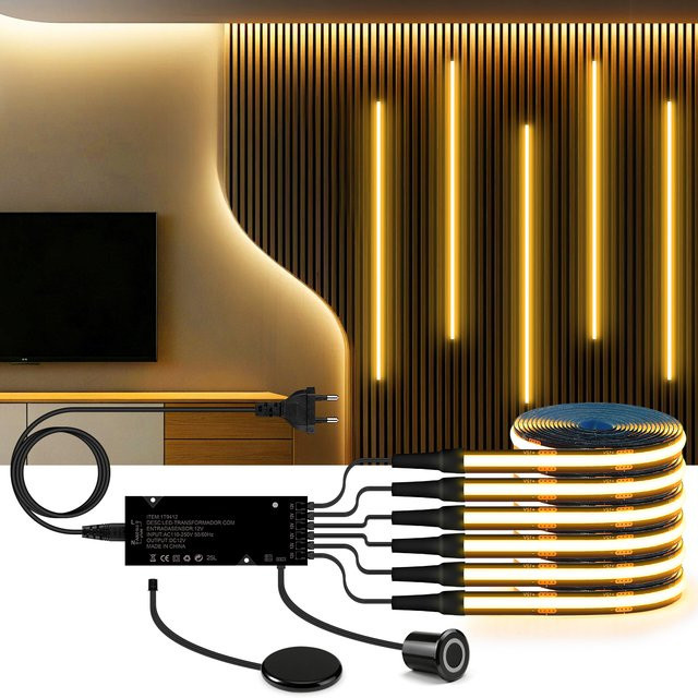 Lcamaw COB LED-Streifenlampe mit Touch-Control-Schalter und Treiber, Warmweiß, Schwarzes PCB, Set für Heimdekoration und Vitrinenbeleuchtung - Bild 1