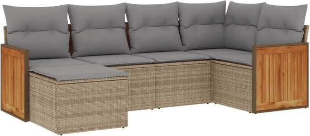 vidaXL 6-tlg Garten-Sofagarnitur aus Poly Rattan mit Kissen in Beige und Grau - Bild 1