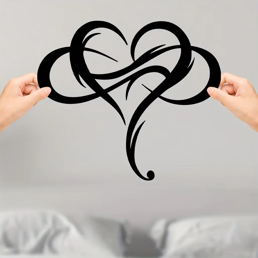 HelloYoung Wanddekoration aus Metall in Schwarz, geometrisches Unendlichkeits-Herz-Set als moderne Stahlkunst für dein Zuhause oder deine Hochzeit - Bild 3