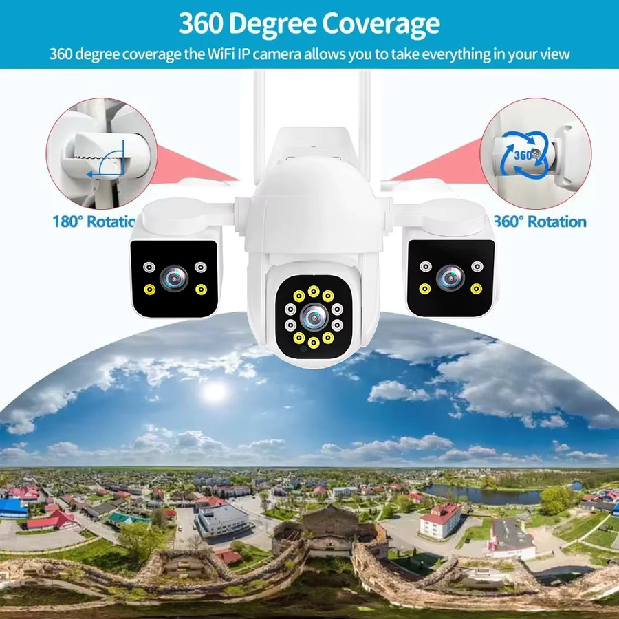 Jaxcam 8K 16MP WLAN PTZ Sicherheitskamera mit Drei-Linsen-Dreifach-Bildschirm, Zwei-Wege-Audio und Auto-Tracking, Weiß - Bild 2