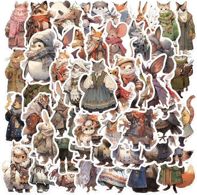 50 Stück Winter Wald Tier Cartoon Aufkleber in Multicolour für DIY Scrapbooking und Dekoration - Bild 1