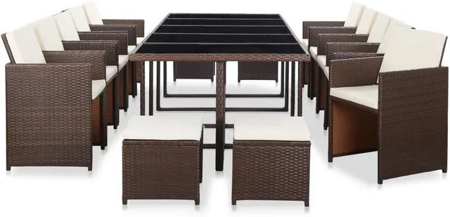 vidaXL 15-teilige Garten-Essgruppe aus Poly Rattan in Braun mit Glasplatte und wetterfesten Auflagen - Bild 1