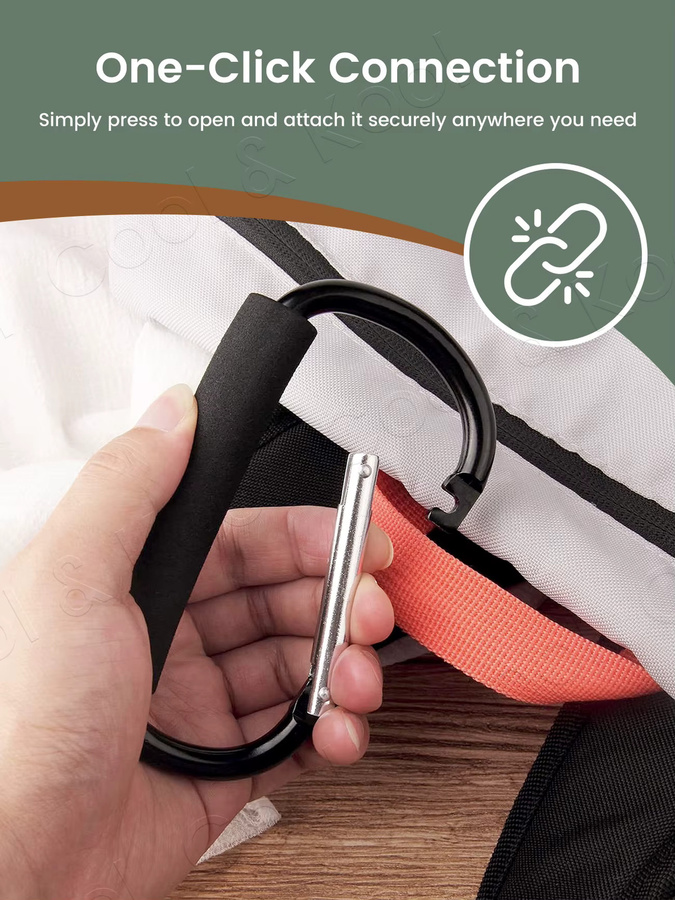 Kisslanding Karabiner Kinderwagen-Haken Organizer aus Aluminium mit Federschnappverschluss in Schwarz oder Silber - Bild 3