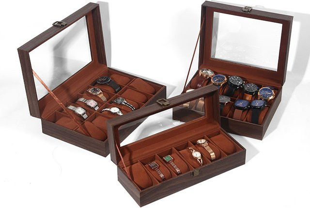 DELESY Uhren Display Box, PU Leder, Braun - Bild 1