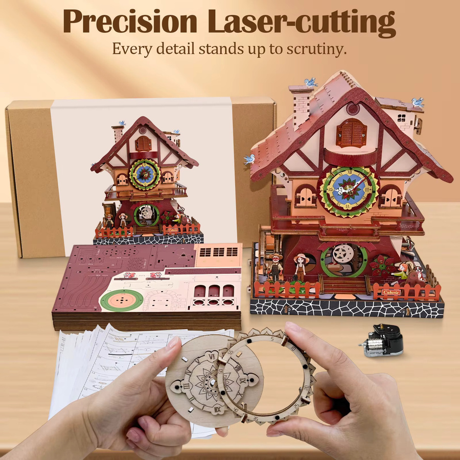 Cuberie 3D-Holzpuzzle Kuckucks-Holzuhr als mechanisches Modellbauprojekt für Erwachsene in Mehrfarbig - Bild 6