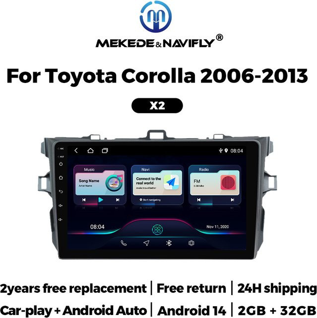 MEKEDE Android 14 Auto Stereo Radio Multimedia Player für Toyota Corolla E140/150, 9 Zoll, Schwarz - Bild 1