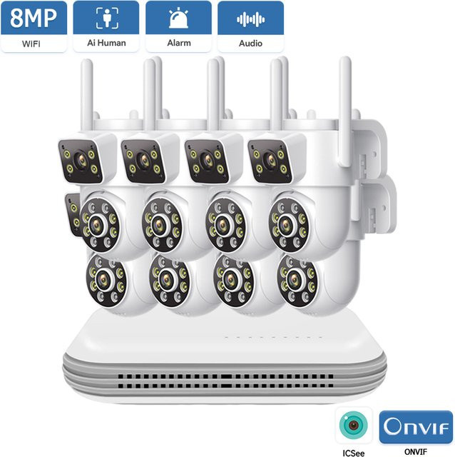 HAMROLTE 8MP WiFi CCTV-System NVR Kit Sicherheits-Set mit zwei IP-Kameras, Zwei-Wege-Audio und Dual-Objektiv, Farbe: Weiß - Bild 1
