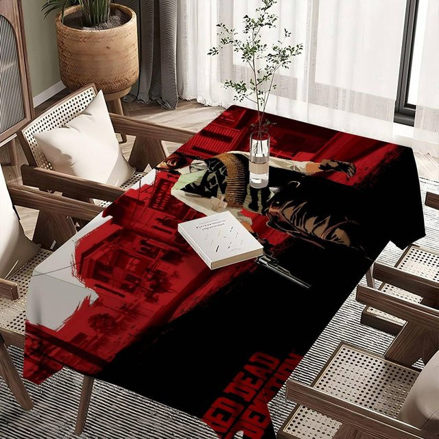 JINGYUE Pet Tischdecke Red Dead Redemption 2, rot, B/T: 90 x 140 cm, fleckenbeständig und waschbar - Bild 1