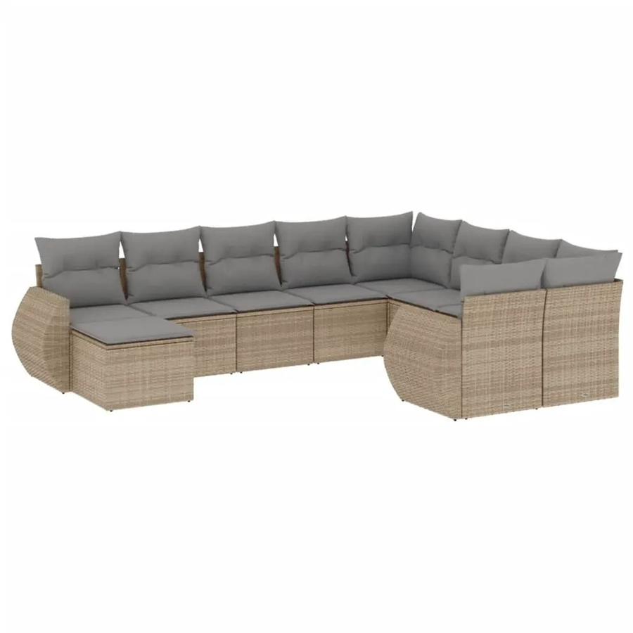 vidaXL 10-tlg Garten-Sofagarnitur aus Poly-Rattan mit Kissen in Beige und Hellgrau - Bild 2