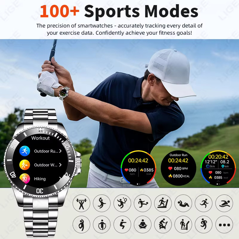 LIGE Smartwatch, Edelstahl, Schwarz, Herren - Bild 4