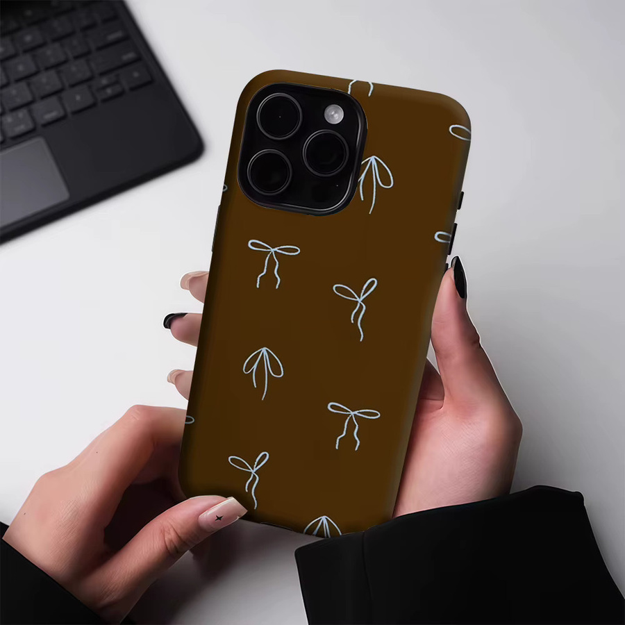 Potdemiel Handyhülle mit weißer Schleife für iPhone 17 16 15 14 13 Pro Max Plus, robuste doppelschichtige Hülle mit Magnetfunktion, Hellbraun - Bild 4