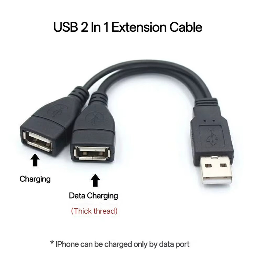 2-Port USB-Splitter-Verlängerungskabel Schwarz für Ladefunktion und Datenübertragung - Bild 2
