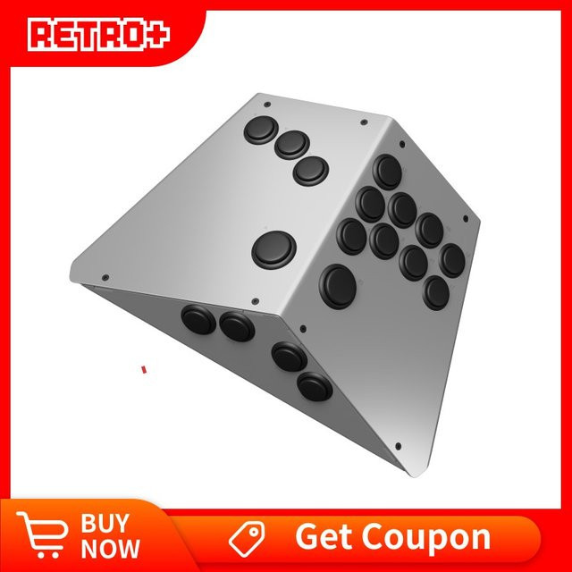 Haute42 Retro+ Hitbox Zero Metall-Controller in Silber mit Alle-Tasten-Funktion und ergonomischem 14-Tasten-Layout für PC und Nintendo Switch - Bild 1