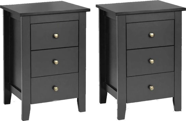 Costway 2er Set Nachttisch mit 3 Schubladen Schwarz B/T/H: 46 x 37 x 65 cm - Bild 1