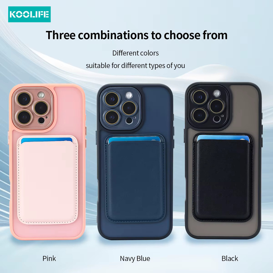 Koolife 2-teiliges Set für iPhone 11 bis 16 Pro Max: Magnetische Handyhülle mit Kartenhalter und Linsenfolie in Pink - Bild 3