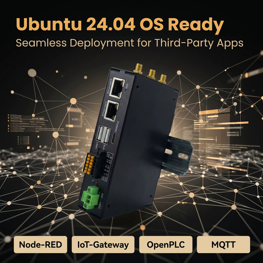 EOENKK TM-CP2B IoT-Industrie-Gateway mit Ubuntu 24.04, 4G-LTE, Modbus TCP/IP, RS485, CANFD, GPIO und Ethernet, Schwarz - Bild 3