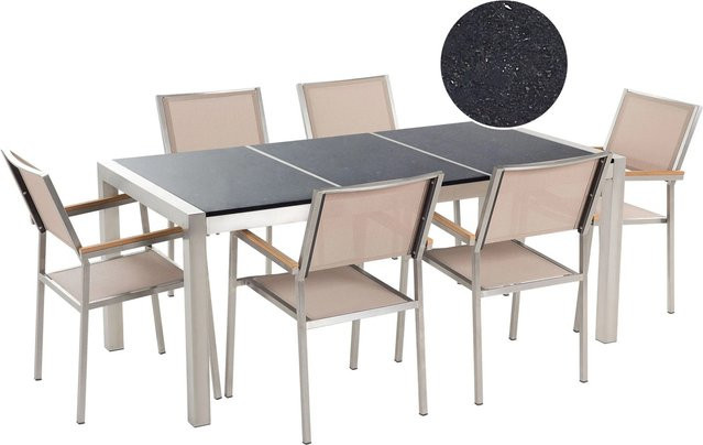 Beliani Gartentisch Set GROSSETO in Schwarz Silber Beige mit B/T/H: 180 x 90 x 87 cm - Bild 1