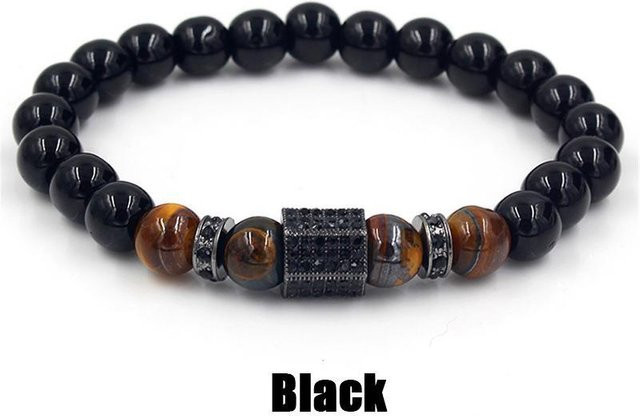 Happy6 Perlen-Armband, Onyx, Tigerauge, Zirkonia, Herren, Schwarz - Bild 1