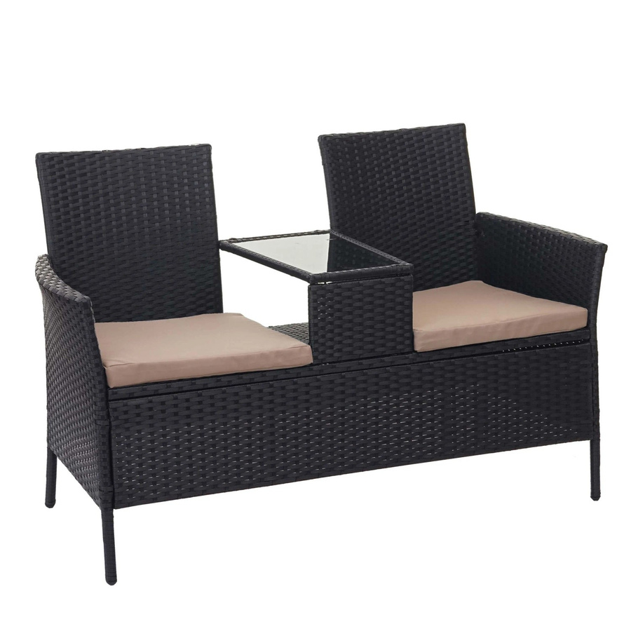 MCW Poly-Rattan Sitzbank mit Tisch E24 in Schwarz mit Kissen in Beige, Breite: 132 cm - Bild 2