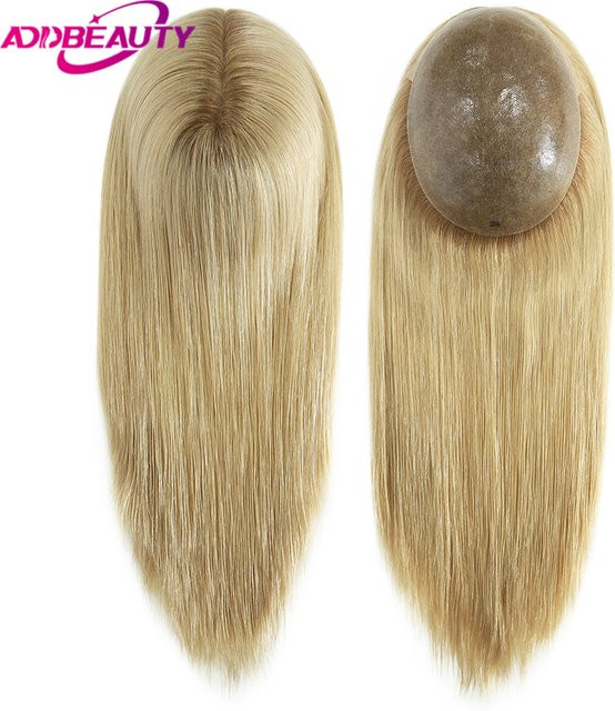 Addbeauty Echthaar-Perücke für Damen, Blond, Braun, Voll-PU-Toupet - Bild 1