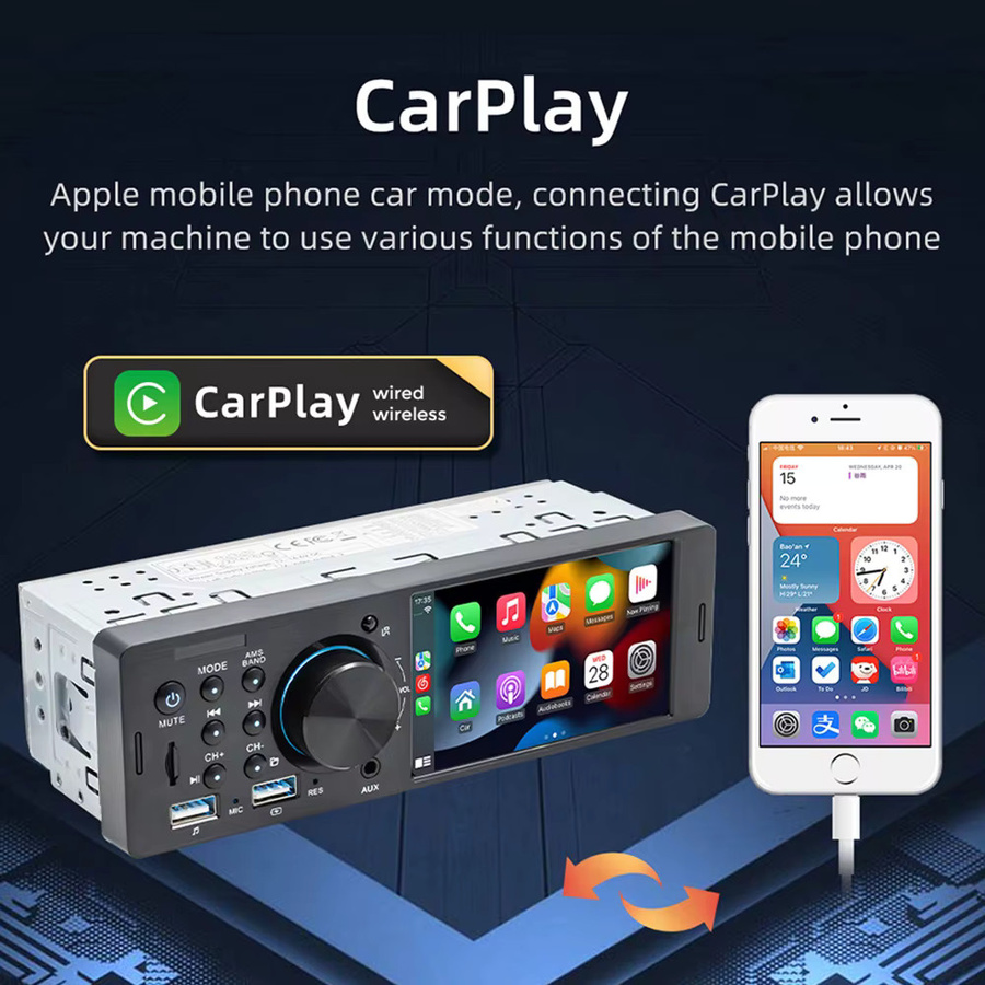 MEKEDE & NAVIFLY 1 Din Wireless CarPlay Autoradio mit 4,1 Zoll HD Touchscreen, Bluetooth, FM Stereo und MP5 Multimedia Player in Schwarz - Bild 2