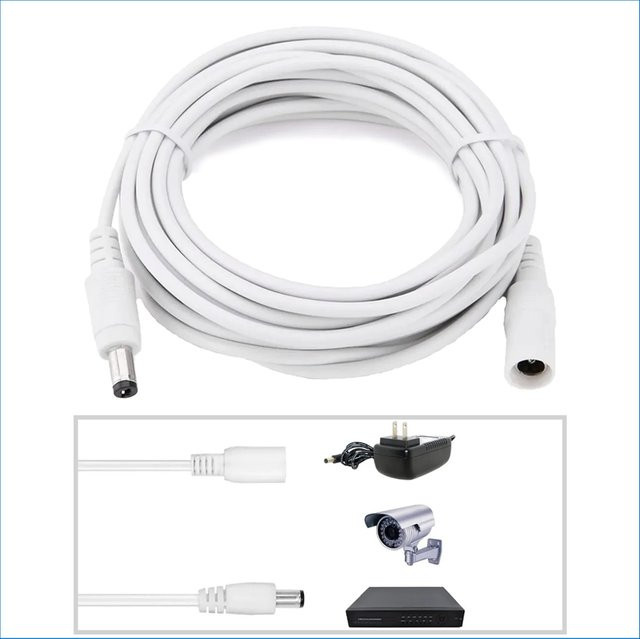 DC 12V Netzteil Verlängerungskabel mit männlichem und weiblichem Barrel-Stecker in Weiß - Bild 1