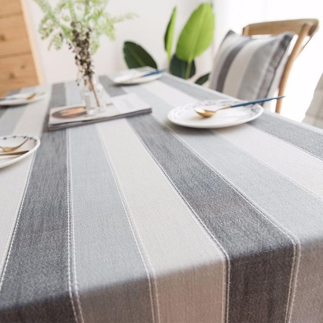 Binchi Outdoor Equipment Tischdecke aus Baumwollleinen mit Streifen und Quasten, mehrfarbig grau, B/B: 90 x 90 cm - Bild 1